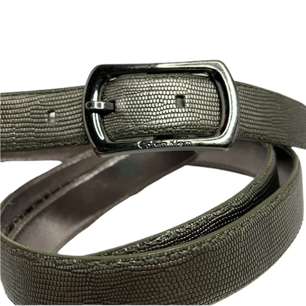 Calvin Klein Silver Genuine Leather Snakeskin Embossed Belt Sz XL